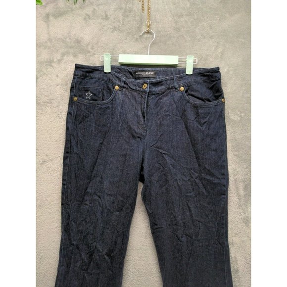 BNW Women Jeans High Rise Bootcut Leg Solid Blue Dark Wash W:38 L:33 - Picture 2 of 9